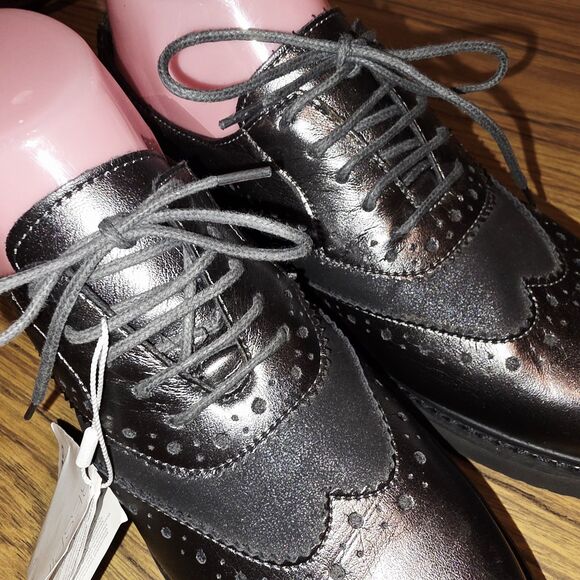 GEOX RESPIRA THYMAR Sz 7 NWT! Metallic Black Italian Patent Leather Oxford Shoes - Picture 3 of 12